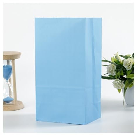 50 farbige Kraftpapiertüten, 24 x 13 x 8 cm, quadratischer Boden, Hochzeit, Süßigkeiten, flache Tasche, rote Papiertüten (hellblau)