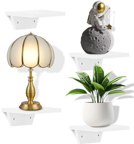 Kleine Wandregale,Trapezförmige Schwimmregale im 4er Set,Mini Holzregale für Pflanzen,Ausstellungs- und Aufbewahrungsdeko im modernen Stil für Wohnzimmer,Schlafzimmer,Küche,Bürodekoration (Weiß)