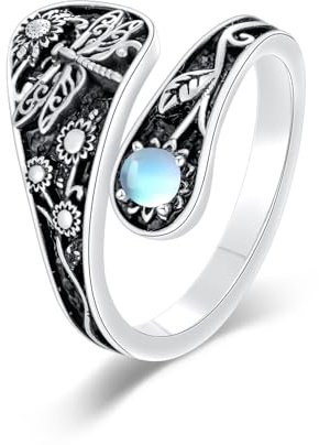 WSX Dragonfly Insect Animal Spoon Antique Ring Sterling Silver Vintage Adjustable Ring for Women Size 6