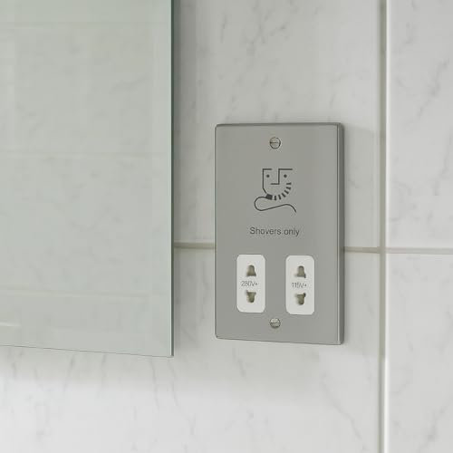 CGC Lighting Dual Voltage Shaver Socket Plug Bathroom Wall Outlet Slim Curved Edge (Polished Chrome)