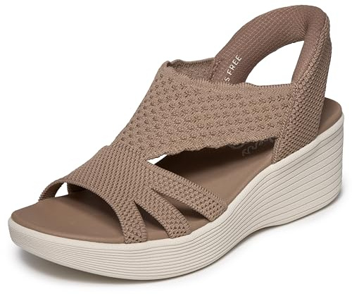 Skechers - Sandalia de pala,casual,cuña y plataforma,suela blanca de goma,de tela,color liso, para: Mujer color: MOC talla:35