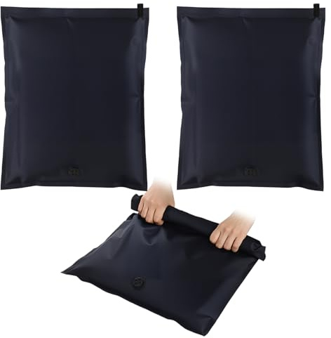 Small Vacuum Storage Bags for Travel 2 Pack (Black-2M) | Reusable Oxford Cloth Vacuum Pack Bags for Clothes,No Need for Air Pump,Saving Luggage Space Storage Bags with Zips