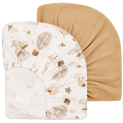 Yukkidds Musselin Spannbettlaken 60x120cm Weiches Baby Bettlaken aus 100% Baumwolle für Babybett Kinderbett Reisebett & Beistellbett Braun Ballon
