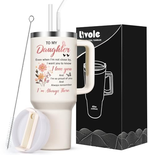 Livole Daughter Gifts Gift from Mum from Dad, Birthday Christmas Mothers Day Presents Gifts for Daughter, Her, Women, 40oz 1182ml Big Travel Mug with Handle, Insulated Tumbler
