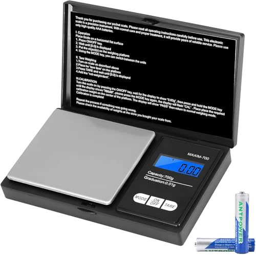 Vinabo Grammwaage Feinwaage 0.01g Waage Gramm 700g/0.01g Goldwaage Präzisionswaage Taschenwaage mit LCD Display und 7 Einheiten Tara Funktion für Küche, Kaffee, Schmuck (Einschließlich 2 Batterien)