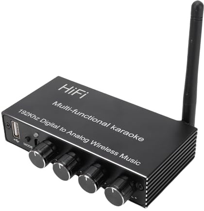 Denash Adaptateur Bluetooth, Table de Mixage karaoké avec Récepteur Bluetooth 5.4, Convertisseur Numérique vers Analogique, avec Micro Entrée USB Coaxiale Optique, Sortie AUX 3,5 Mm,