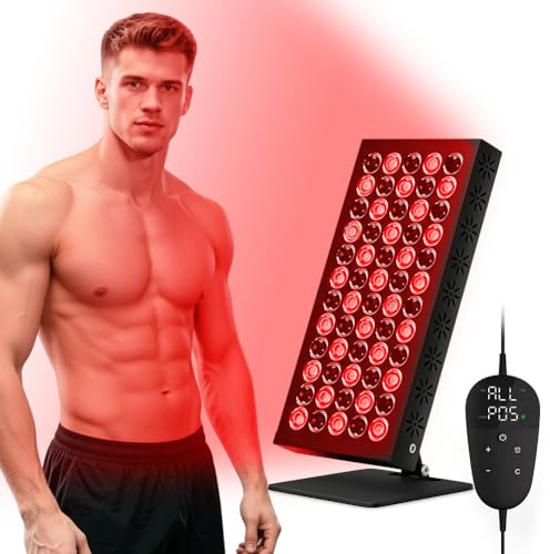 Piashow 60LEDs Rotlichtlampe Panel, 850nm & 660nm Red Light Therapy Infrarotlampe mit Timer & 5 Helligkeits, 50W Hochleistungs Rotlichtlampe Wärmelampe