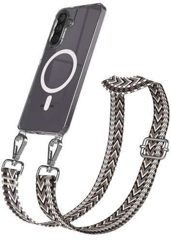EAZY CASE Handykette - Verstellbares Taschenband kompatibel mit Galaxy A57, Schulterriemen, Handykordel mit Silikon Hülle, Qi Charging kompatibel, Umhängetasche, Grau Schwarz Silber