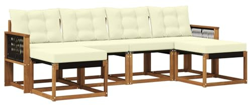vidaXL Outdoor-Sofagarnitur mit Kissen 6 pcs Natur und Creme, Garten Ecksofa, modernes Möbel für draußen, langlebige Liege, Coole Sitzgelegenheit auf der Terrasse