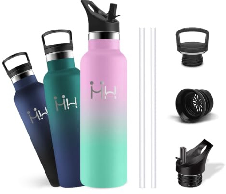 Gourde Isotherme, Gourde 500ml, Sans BPA, Gourdes Enfant, Anti Fuite, Gourdes Inox, 24h Froid & 12h Chaud, Facile à Transporter, Bouteille Isotherme pour Bureau, École, Maison, Repas