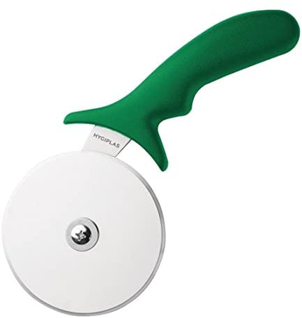 Hygiplas Pro-Grade Pizza Cutter 102mm/4 inch, Stainless Steel Wheel, Kitchen Pizza Wheel Slicer, Smooth Wheel Action, Dishwasher Safe, Colour Coded Green Handle, Professional or Home Use | CC408