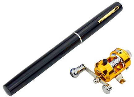 EMMRAGNO Bärbar teleskopisk 96,5 cm (38 tum) minipennformat fiskespö och rulle, pennformad vikt fiskespö med rulle, hjul, present, passar för flod, sjö, reservoar, isfiske och så vidare