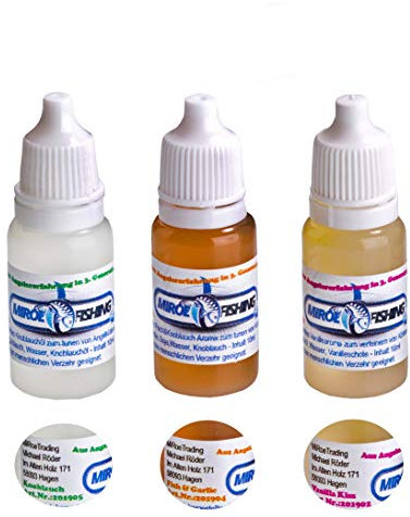 MiRoeFishing Forellen Catcher Aroma Set besonders bissig Knoblauch + Vanille Duftstoffe zum Raubfisch fangen! Fischköder.