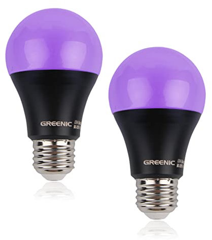 GREENIC Ampoule UV LED noire E27 8W, lampe UV ampoule noire, lampe ultraviolette LED pour Halloween, fêtes d'anniversaire pour enfants, peinture corporelle, 2 pièces