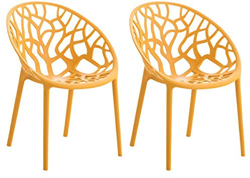 CLP 2er Set Gartenstühle Hope Kunststoff I Stapelstühle wetterfest und UV-beständig I Outdoorstühle pflegeleicht I Sessel für draußen, Farbe:orange