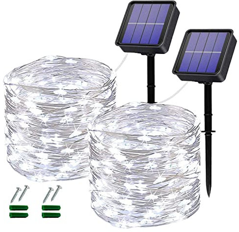Oreunik Solar Lights Outdoor Garden, 2 Pack 2×120LED Garden Solar Lights Waterproof,Solar Fairy Lights 40Ft 8 Modes Decoration Lighting for Garden, Patio, Party, Wedding,Christmas (White)