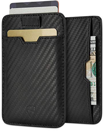 Vaultskin Kartenetui Herren aus Leder - Geldbörse mit RFID Schutz, Kartenschutzhülle für EC Karten & Kreditkarten, RFID Blocker Kartenhülle, Mini Geldbeutel Herren (Karbon Schwarz, Chelsea)