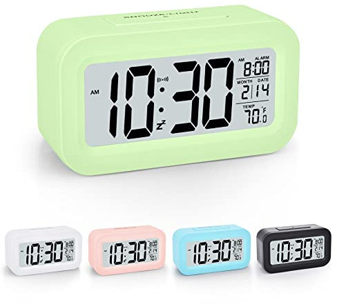 LCD Digitaler Wecker, 4,3 Wecker Digital, Wecker Ohne Ticken, Wecker mit Licht, Schlummern, Temperatur, Datum, Kalender, Großem Display, Tischuhr Wecker Uhr für Kinder Erwachsene Heavy Sleepers(Grün)