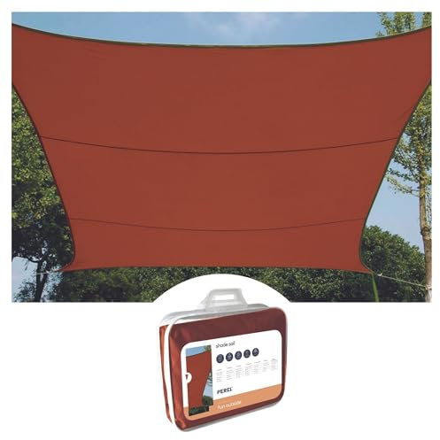Perel Sonnensegel, Segel Sonnenschutz für Terrasse und Pool, wasserabweisend, UV-Schutz, 4 Edelstahl-O-Ringe, 4 x 3 m, 160 g/m², Polyester, rechteckig, Terracotta