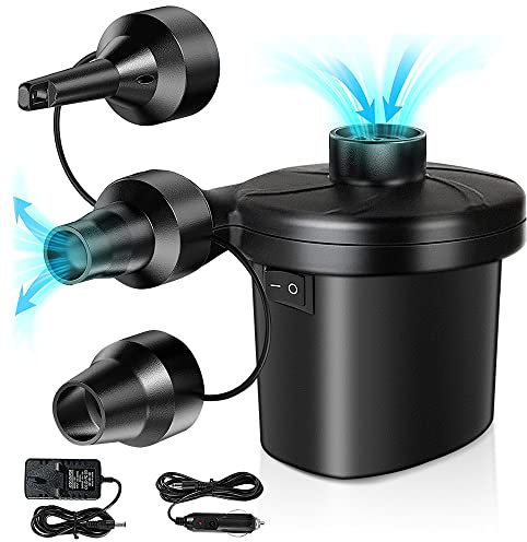 mizikuu Elektrische Luftpumpe, Elektropumpe mit 3 Luftdüse, Pumpe Elektropumpe für aufblasbare Matratze, Sofa, Luftmatratze Pool, Boot, Schwimmring, DC 12V/AC 220V