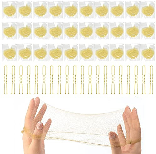 sukevitor 30 Stück Unsichtbare Haarnetze, Haarnetze Elastisches, 20 Stück U-förmige Haarnadeln, Haarnetze für Frauen, Haarnetze Unsichtbar, Haarnetze Ballett, Unsichtbar Haarnetz für Frauen (Golden)