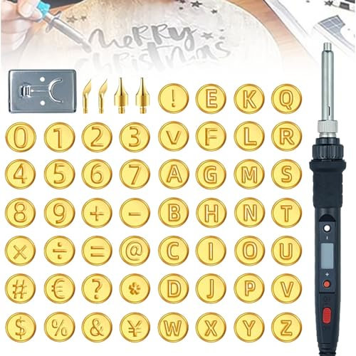 DIY Wood Burning/Carving Set - 26 Letters Copper Mold, Wood Burning Tips Alphabet Template Kit for Embossing and Carving Crafts, Letter Soldering Iron DIY Tools (Black Soldering Iron+56 Pcs)