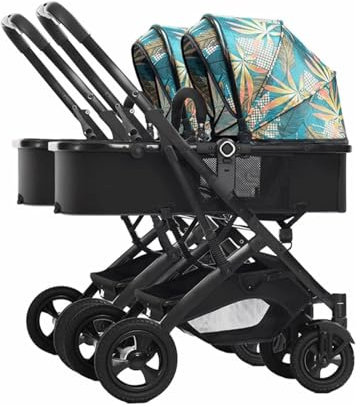 EYPKPL Luxus-Doppelkinderwagen, kann sitzen und liegen, Zwillingskinderwagen, Verstellbarer Baldachin-Trolley, Leichter Metall-Doppelkinderwagen
