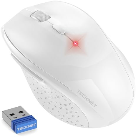 TECKNET Silent Maus Kabellose, 4800DPI 2.4GHz Leise Funkmaus mit Nano Empfänger, Side Control, Ohne Klickgeräusche, 6 Verstellbare DPI Level, Sechs Knöpfe Wireless Maus für Büro Zuhause, Schwarz