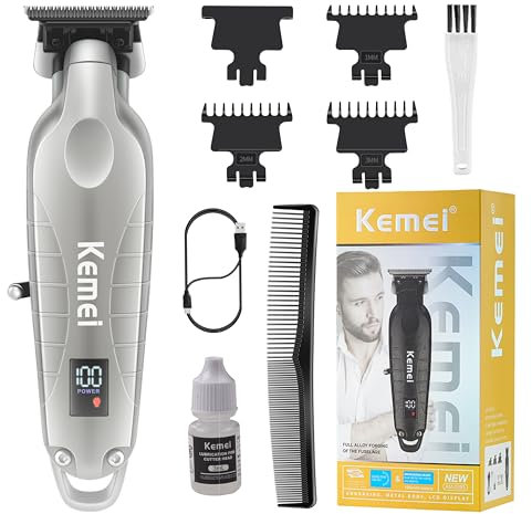 KEMEI 2293 Tondeuse professionnelle à cheveux/barbe pour homme avec lame en T, rechargeable sans fil, argenté