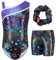 Gogokids Mädchen Drei Teiliges Gymnastikset, Y-Hals Ärmelloser Leotard mit Shorts und Haarband, Ballett Tanzender Leotard Gymnastikoutfit mit Blauem & Purpurfarbenem Farbblockdesign, 3-4 Jahre