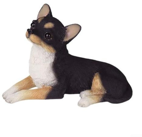 Bezaubernde Gartendekoration aus Kunstharz in Form eines realistischen sitzenden Chihuahuas, wetterbeständiges Design (schwarz)