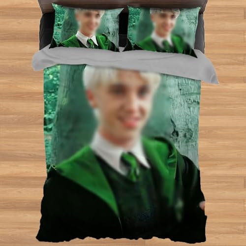 Draco Malfoy 3D Drucken Bettwäsche-Set Kopfkissenbezug 80 x 80 cm,Kinder Bettbezug 135 x 200 cm, Mit leichtläufigem Reißverschluss Bettwäsche (Filmfans)