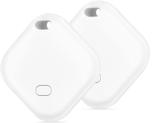 AXFEE 2Pcs Key Finder, Bluetooth Tracker Compatible with Find My (iOS Only), Replaceable Battery, Waterproof Smart Item Finder for Luggage, Keys, Bags, Suitcases, Pets, Wallets (White)