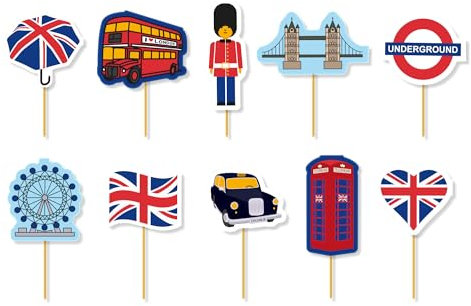 20 Muffin-Picker * GROSSBRITANNIEN * als Deko für Länderparty und Mottoparty | UK England United Kingdom Muffindekoration Cake-Topper Rot Weiß Blau Party Set