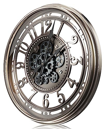 TOKTEKK Wanduhr Große 70cm mit Bewegliche Zahnrad, Vintage Retro Industriell Metall Wanduhr Romische Zahlen für Zimmer Zuhause KüChe (Retro Eisenhaltig) (Retro graue Bronze, 70cm / 28inch)