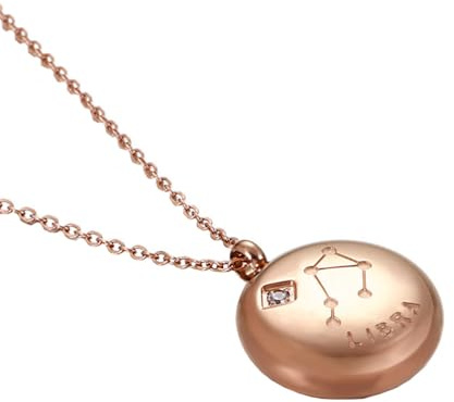 OAKKY Unisex Stainless Steel Hip Hop 12 Constellations Zodiac Star Sign with Crystal Pendant Round Astrology Horoscope Necklace Rose Gold Libra