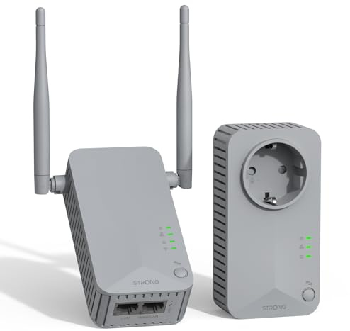 STRONG CPL AV600 Mbps, Box CPL WiFi HomePlug AV2, Plug & Play avec Bouton Pair, Port Ethernet 100 Mbps, Mode économie d’énergie, Idéal pour Multi-TV, Kit de 2, Gris