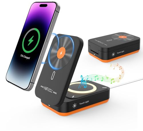 Wireless Charger Stand With Speaker,Fast Charging Dock Phone Charger For iPhone 17 16 15 14 13 12 Pro Max,Wireless Bluetooth Speaker Portable For Mobile Phone,Cool Tech Gadgets Gifts For Men