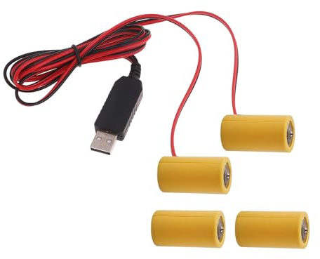Gissroys USB Power Converter Dummy Battery Adapter Cable USB 5V2A to 3V1A LR14 C Eliminators Replaces 2X C/LR14 Fire Alarms Batteries