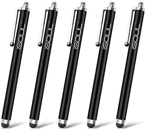 ISOUL Stylus Touch Pen, [5 PACK] Styli Capacitive Touchscreen Pen Steel Stylus For iPhone, iPad Mini, Pro, Galaxy, Note, Tab, Nexus, Nokia, Blackberry, OnePlus, Tablets and More (Black)