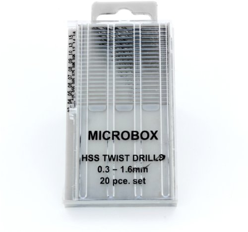 Modelcraft 0.3-1.6 mm Microbox Drill Set, Pack of 20, Silver