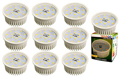 Trango 10er Pack MO15SD*10 Ultra flach 5Watt 3 Stufen dimmbar LED Modul 3000K warmweiß zum Austauschen GU10 & MR16 Halogen Leuchtmittel, Einbauleuchten, Deckenstrahler, Einbaustrahler, Deckenleuchte