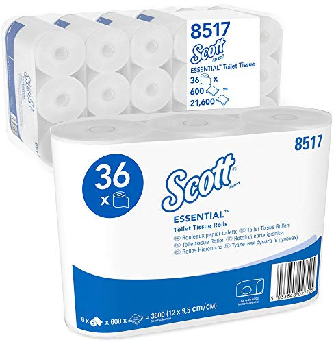 Scott Essential Toilettenpapierrollen 8517 – 2-lagiges Toilettenpapier – 6 Packungen mit je 6 Rollen x 600 Blatt, weiß (insges. 36 Rollen/21.600 Blatt)