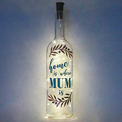 Gifts For Mum Home is Where Mum Is Light Up Bottle With Fairy Lights by Florabundins