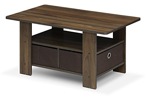 Furinno Andrey Couchtisch mit Schublade, Columbia Walnuss/Dunkelbraun