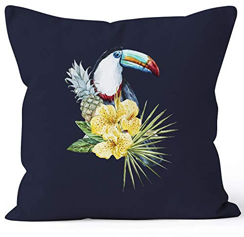 Autiga Kissenbezug Tucan Ananas Tropical Summer Jungle Paradise Pineapple Kissen-Hülle Deko-Kissen Navy Unisize