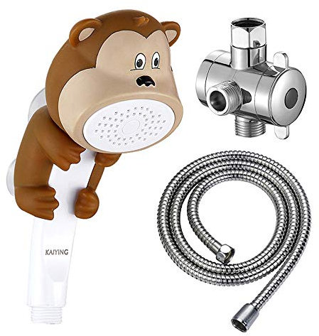 KAIYING Pomme de douche à main pour enfants, jet d'eau dessin animé, jouet de bain pour bébé et enfant (taille L : pomme de douche (singe) + tuyau + inverseur