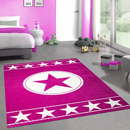 CARPETIA Kinderteppich Spielteppich Kinderzimmer Teppich Stern pink Creme Größe 160x230 cm