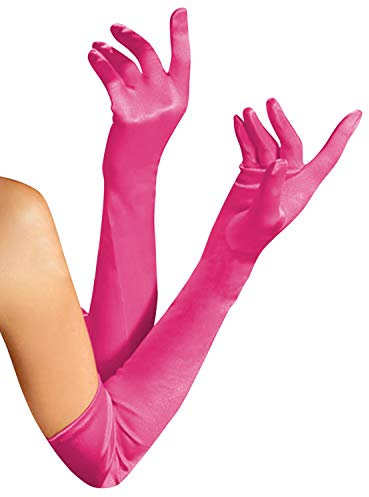LAEMILIA Gant Long Femme Adulte en Satin Elastique Elégant Robe de Soirée Déguisement Mariage Rose rouge(Longueur:52cm, Rose Rouge)