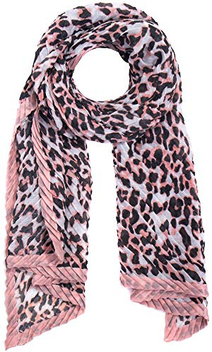 Faera Damen Schal mit Leoparden-Muster plissiert und eingefasst weich und leicht Einheitsgröße in verschiedenen Farben